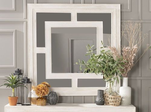 Clearance - Geo White Washed Wall Mirror, Solid Mango Wood Square - 120cm x 120cm - Brand New Item