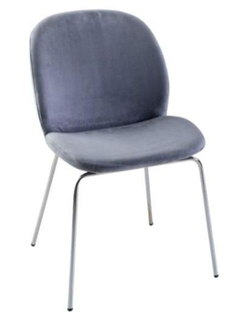 Clearance - Baron Grey Dining Chair, Velvet Fabric Upholstered with Chrome Legs - Brand New Item
