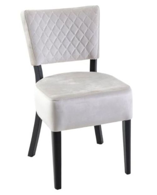 Clearance - Indus Beige Dining Chair, Velvet Fabric Upholstered with Quilted Diamond Stitched and Black Wooden Legs - Brand New Item