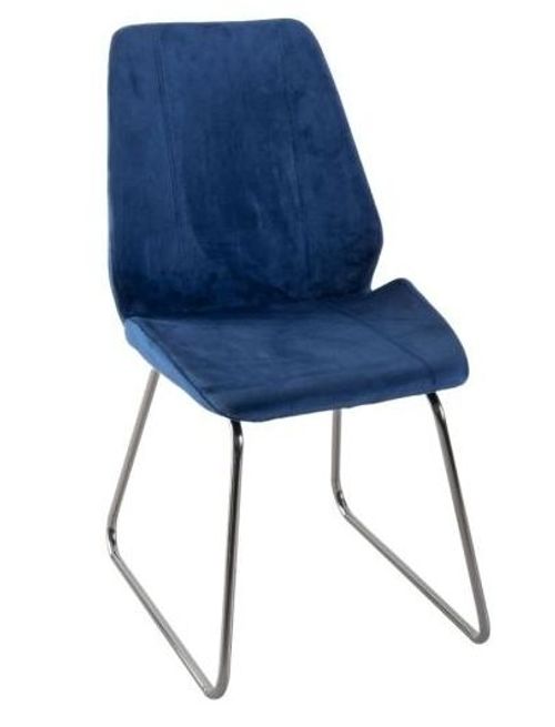 Clearance - Soho Blue Dining Chair, Velvet Fabric Upholstered with Chrome Sled Base - Brand New Item