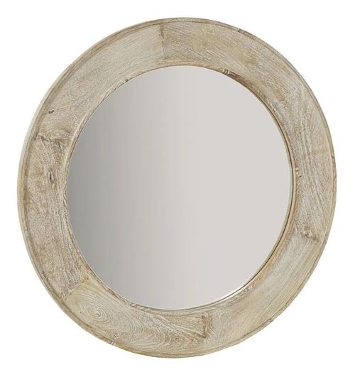 Clearance - Sahara Carved Round Mirror in White Washed Finished Mango Wood