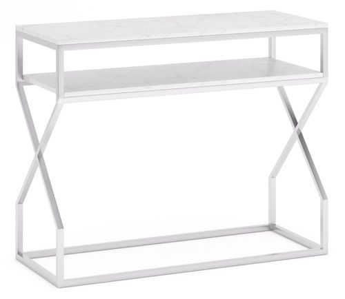 Clearance - Scala White Marble Top and Chrome Console Table with Middle Shelf - Brand New Item