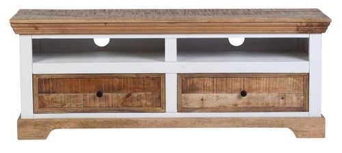 Clearance - Farmhouse Mango Wood 2 Drawer TV Unit, Natural and White - Brand New Item