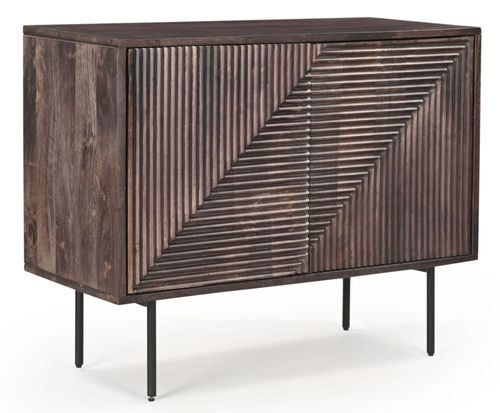 Clearance - Highgrove Fluted 2 Door Sideboard in Walnut Finished Mango Wood - Brand New Item