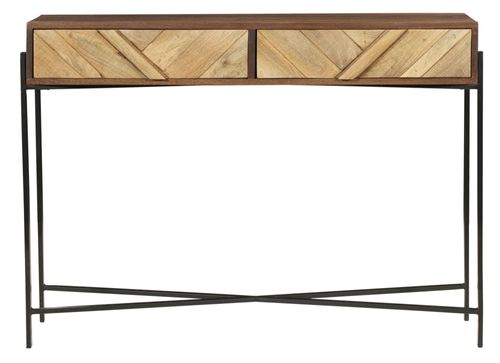 Clearance - Rennes Chevron 2 Drawer Console Table - Rustic Mango Wood - Brand New Item