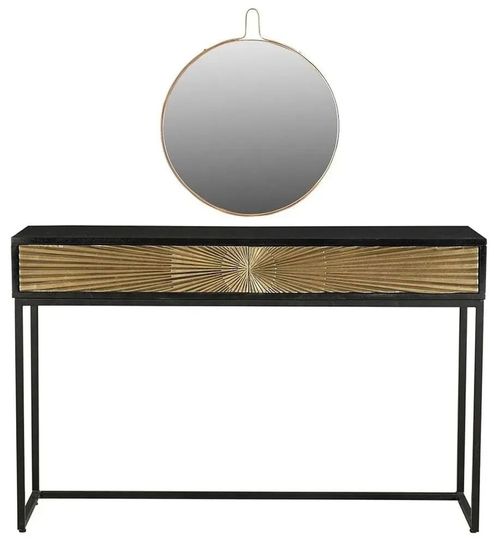Clearance - Luxe Black and Antique Gold Starburst Dressing Table with Mirror - 2 Drawers - Brand New Item