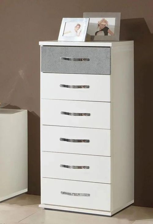 IN STOCK Duo White and Grey 6 Drawer Narrow Chest