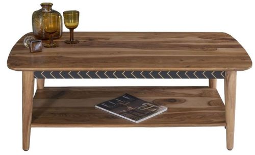 Clearance - Luxuria Sheesham Wood 115cm Coffee Table with Black Geometric Trim - Brand New Item