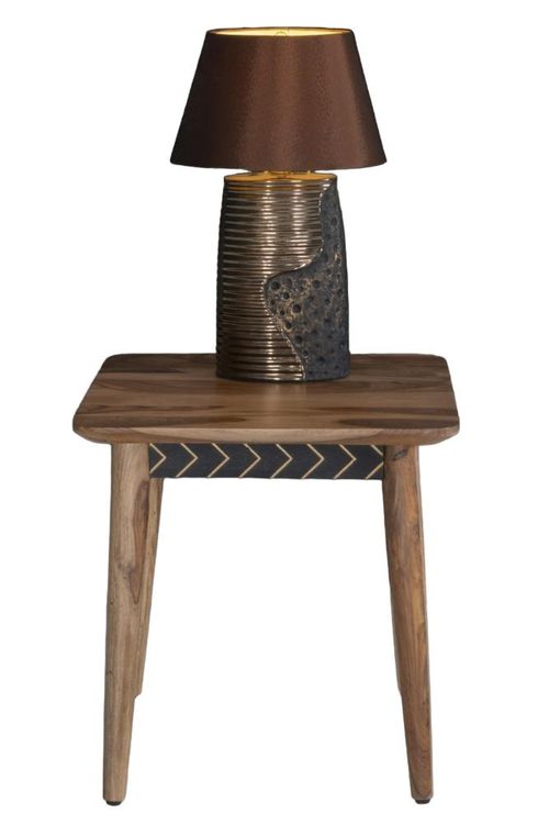 Clearance - Luxuria Sheesham Wood Square End Table with Black Geometric Trim - Brand New Item