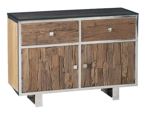 Clearance - Railway Sleeper Gass Top 105cm Small Sideboard - 2 Doors - Brand New Item