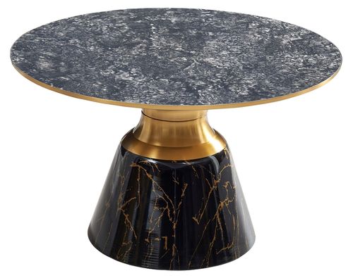 Hourglass Grey Ceramic Round Coffee Table with Black Base and Gold Trim