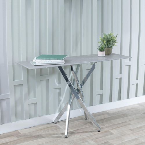 Clearance - Chopstick Grey Glass Console Table with Chrome Metal Legs