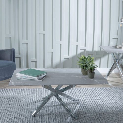 Clearance - Chopstick Grey Glass Coffee Table with Chrome Metal Legs