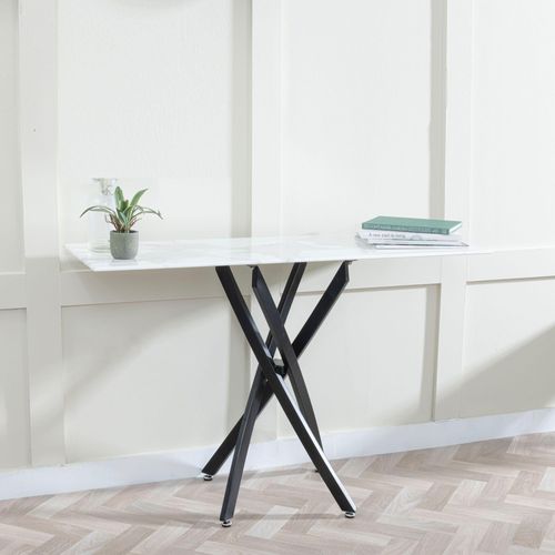 Clearance - Chopstick White Glass Console Table with Black Metal Legs