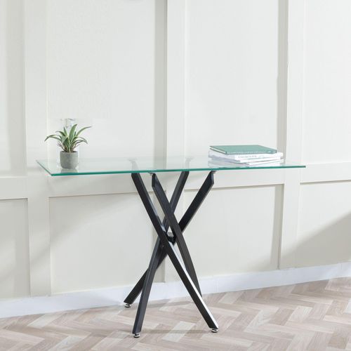 Clearance - Chopstick Clear Glass Console Table with Black Metal Legs