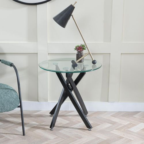 Clearance - Chopstick Clear Glass Round Side Table with Black Metal Legs