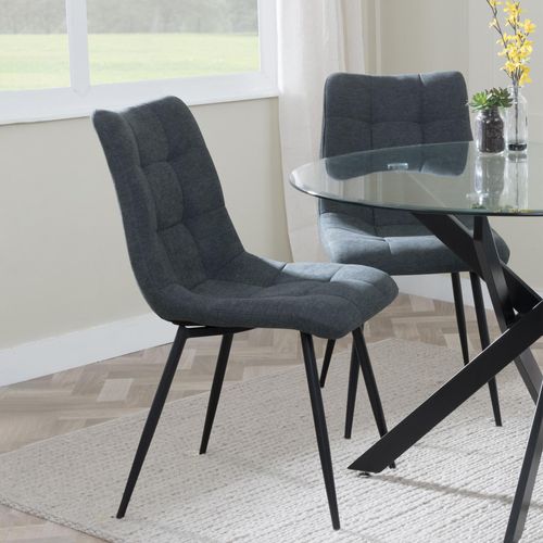 Corona Dining Chairs in Light Grey Colour Fabric and Black Metal Legs