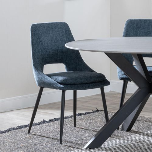 Peyton Blue Fabric Dining Chair with Black Legs