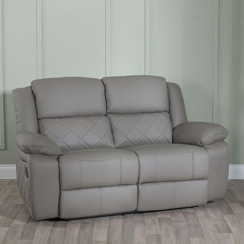 Bentley Light Grey Leather 2 Seater Recliner Sofa