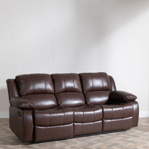 London Brown Leather 3 Seater Recliner Sofa