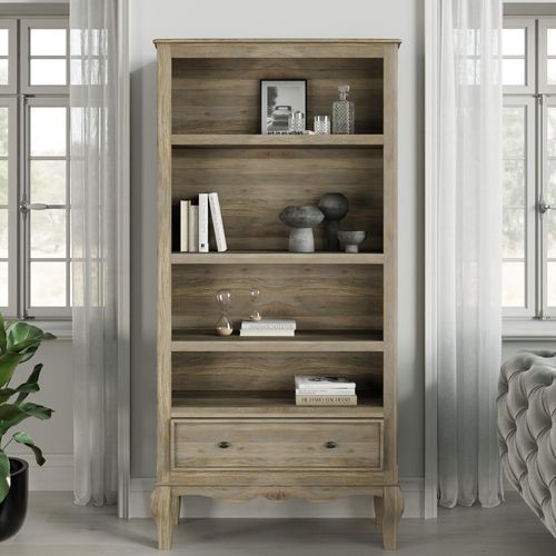Fleur French Style Grey Wide Bookcase