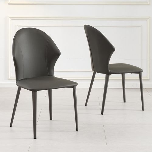 Clearance - Elaine Dark Grey Leather Dining Chair