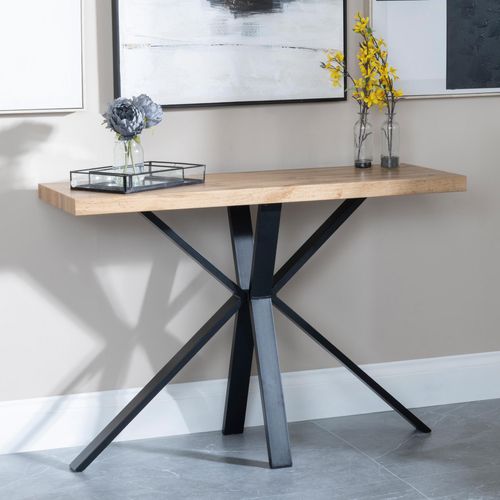 Ezra Oak Console Table with Black Spider Legs
