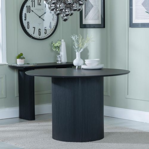 Bern Fluted 4 Seater Black Round Dining Table with Drum Base - 120cm