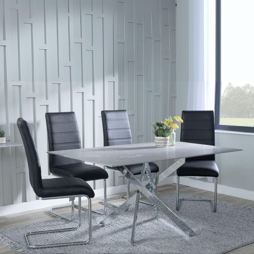 Clearance - Chopstick Grey Glass and Chrome Metal Dining Set - Roma Black Faux Leather Dining Chair