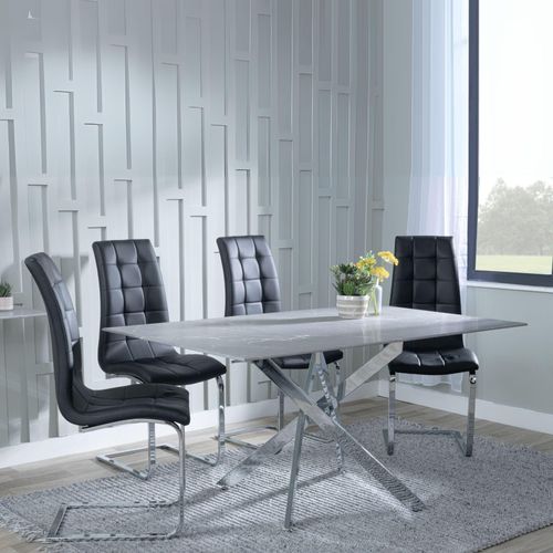 Clearance - Chopstick Grey Glass and Chrome Metal Dining Set - Jamison Black Faux Leather Dining Chair