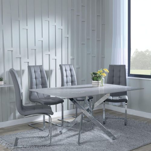Clearance - Chopstick Grey Glass and Chrome Metal Dining Set - Jamison Grey Faux Leather Dining Chair