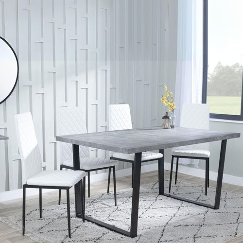 Clearance - Texas Grey Dining Set - Metro White Leather Chairs with Black Legs