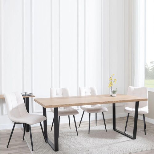 Clearance - Texas Oak Effect Dining Set - Corona Beige Fabric Chairs