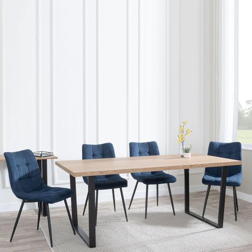 Clearance - Texas Oak Effect Dining Set - Corona Blue Fabric Chairs