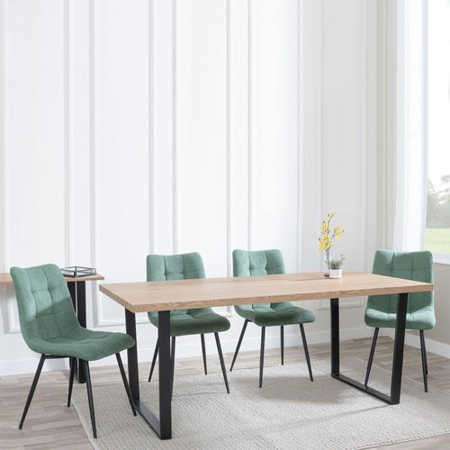 Clearance - Texas Oak Effect Dining Set - Corona Green Fabric Chairs
