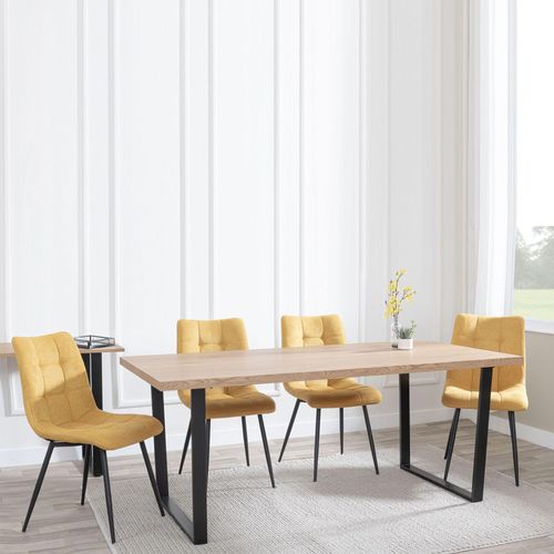 Clearance - Texas Oak Effect Dining Set - Corona Yellow Fabric Chairs