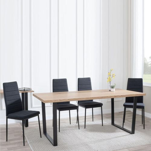 Clearance - Texas Oak Effect Dining Set - Lido Black Fabric Chairs with Black Legs