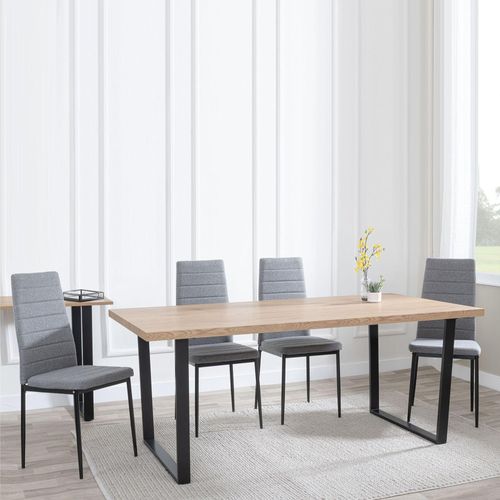 Clearance - Texas Oak Effect Dining Set - Lido Dark Grey Fabric Chairs with Black Legs