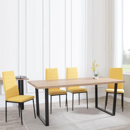 Clearance - Texas Oak Effect Dining Set - Lido Yellow Fabric Chairs with Black Legs