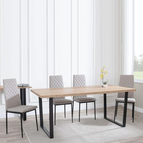 Clearance - Texas Oak Effect Dining Set - Metro Beige Leather Chairs with Black Legs