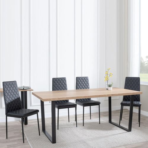 Clearance - Texas Oak Effect Dining Set - Metro Black Leather Chairs with Black Legs
