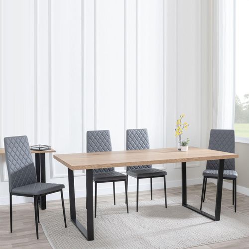 Clearance - Texas Oak Effect Dining Set - Metro Grey Leather Chairs with Black Legs