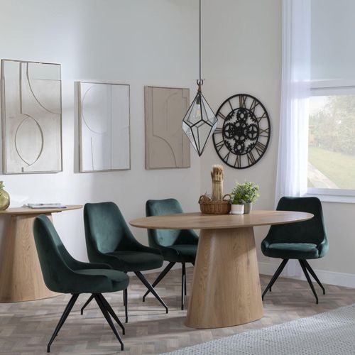 Palma Oak Oval Dining Set - Arctic Green Velvet Fabric Swivel Dining Chair