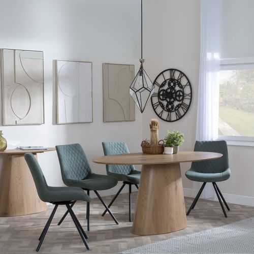Palma Oak Oval Dining Set - Boden Green Fabric Swivel Dining Chair