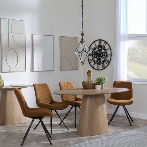 Palma Oak Oval Dining Set - Boden Orange Fabric Swivel Dining Chair