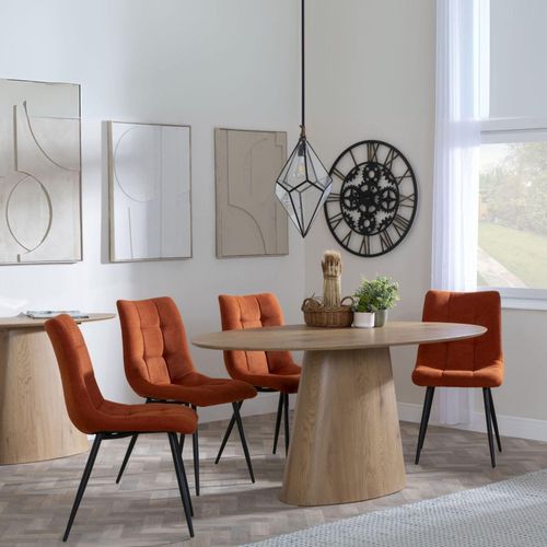 Palma Oak Oval Dining Set - Corona Orange Fabric Dining Chairs