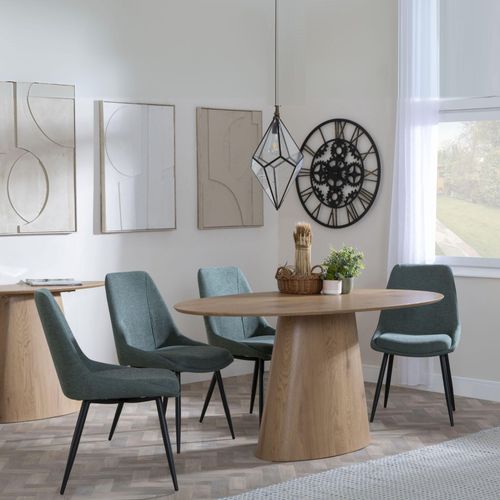 Palma Oak Oval Dining Set - Darwin Green Fabric Dining Chair