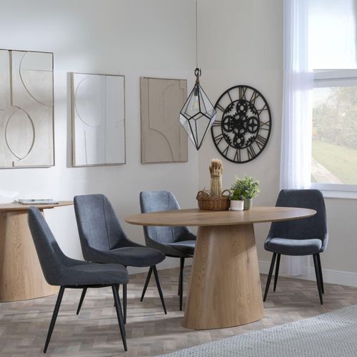 Palma Oak Oval Dining Set - Darwin Grey Fabric Dining Chair