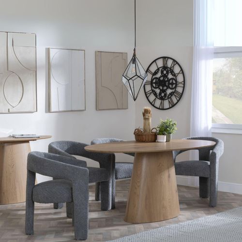 Palma Oak Oval Dining Set - Kiefer Grey Boucle Fabric Dining Chair