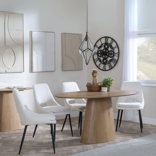 Palma Oak Oval Dining Set - Peyton Cream Fabric Dining Chair